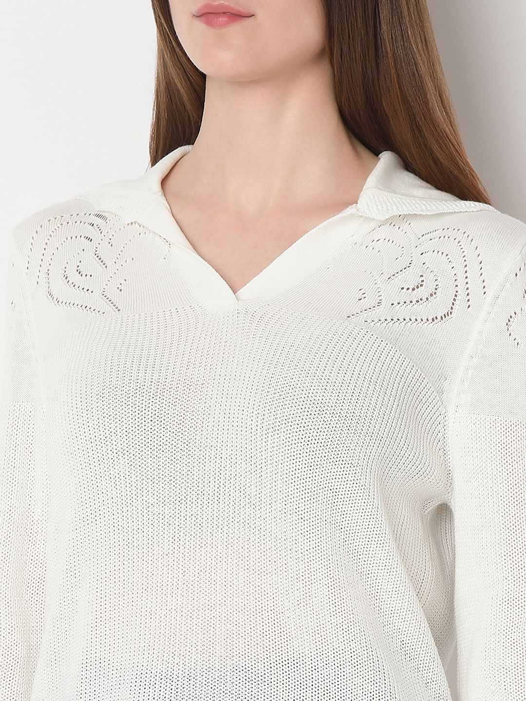 White Full Sleeves Knit Top