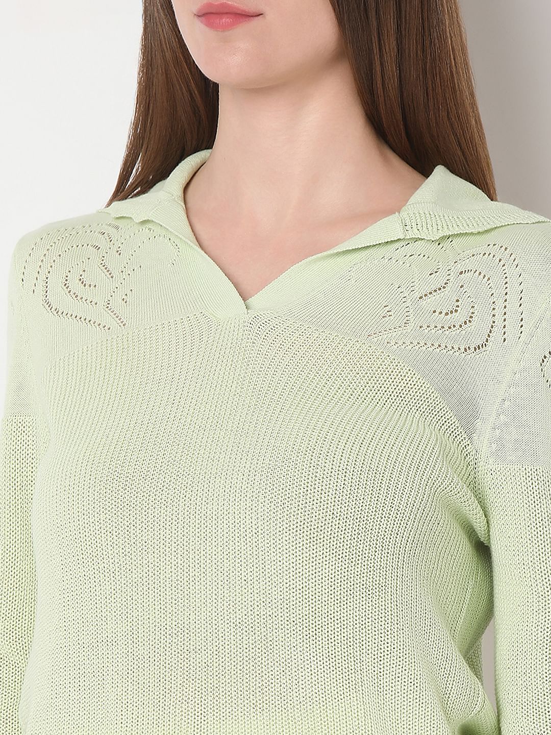 Light Green Full Sleeves Knit Top