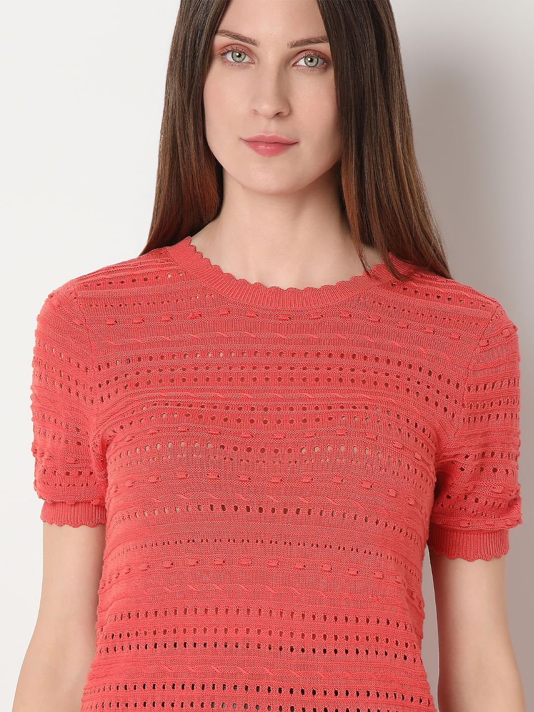 Burnt Orange Textured Knit Top