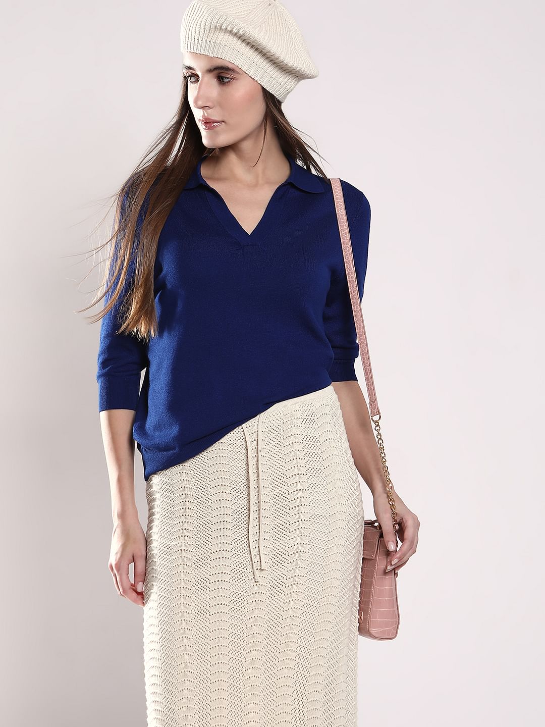 Dark Blue Flat Knit Polo