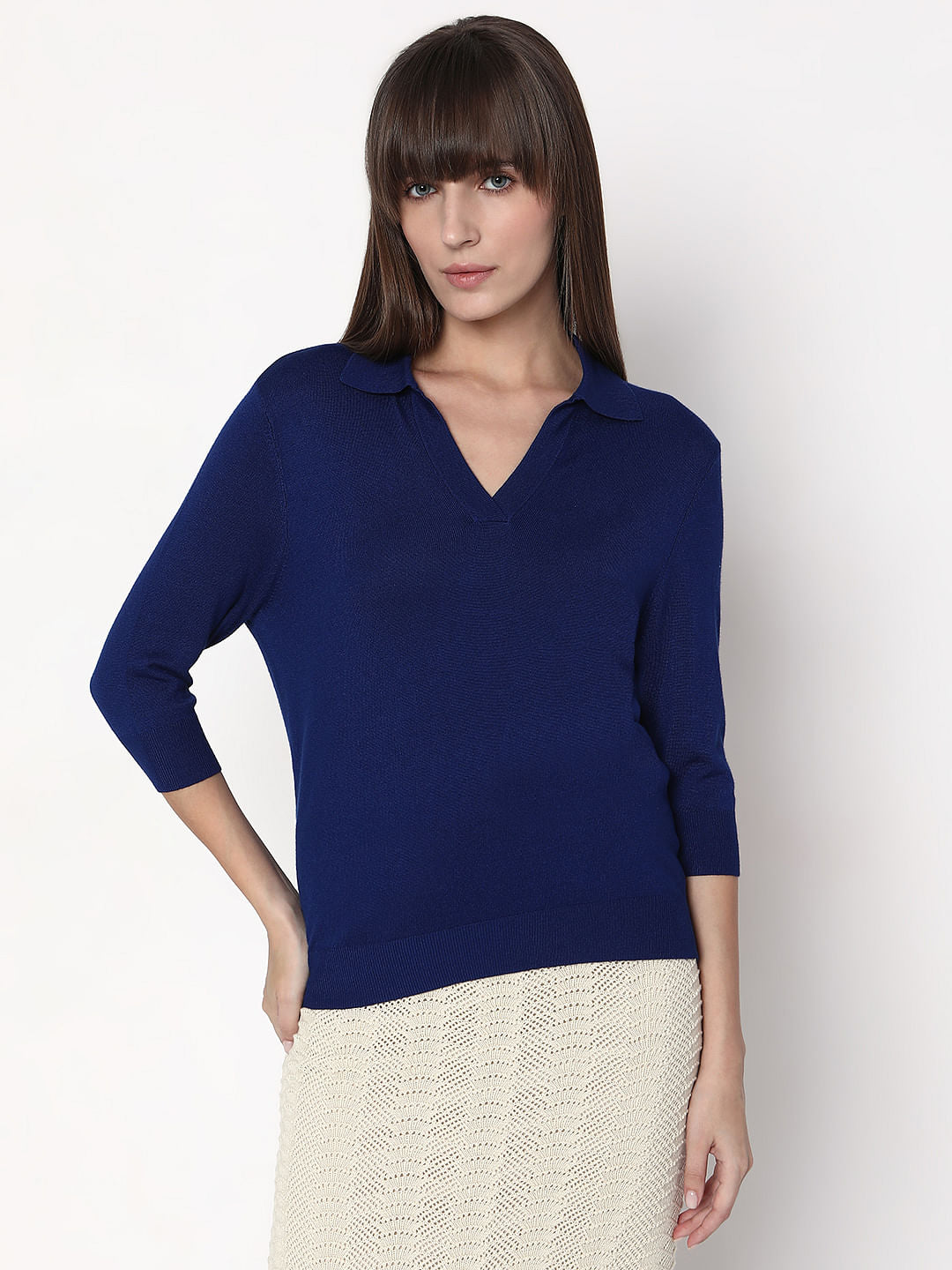Dark Blue Flat Knit Polo