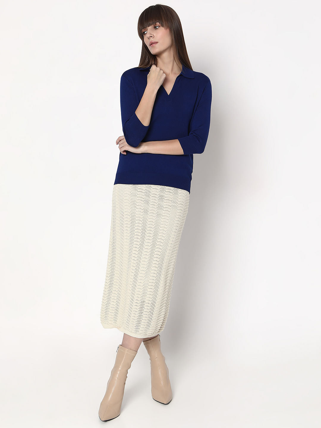 Dark Blue Flat Knit Polo