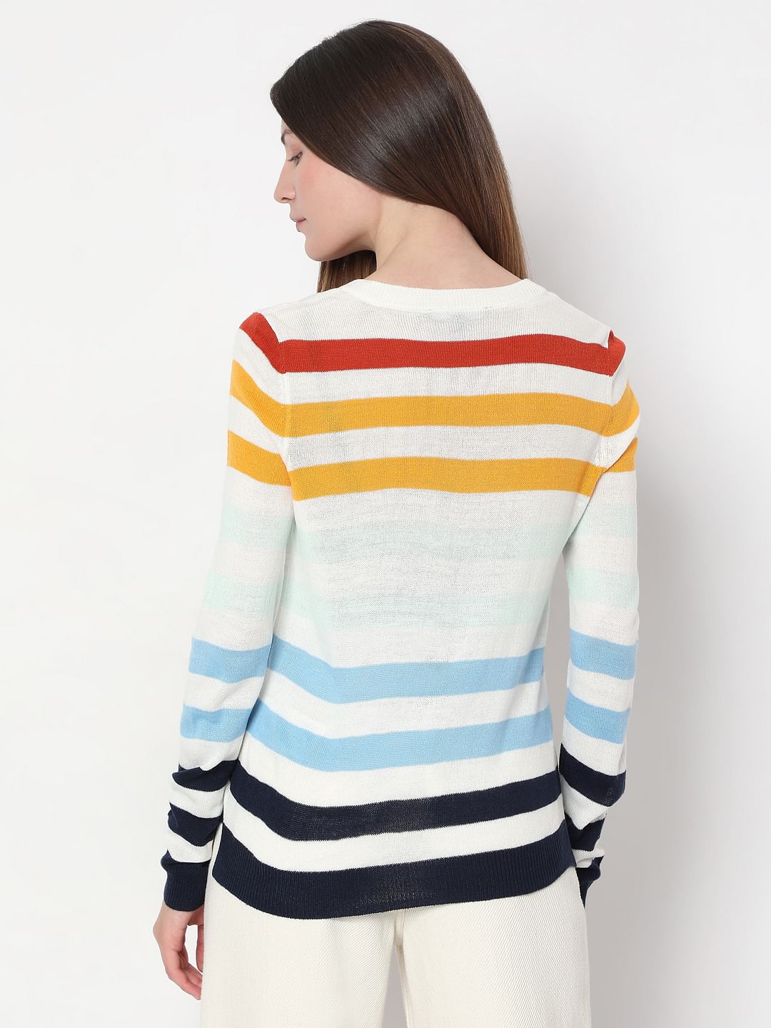 White Colourblocked Knit Top