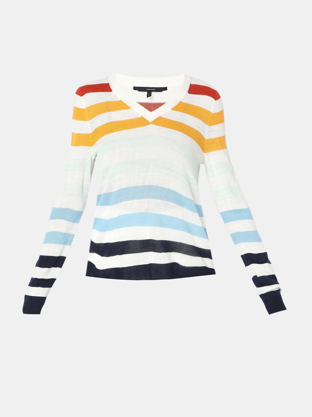 White Colourblocked Knit Top