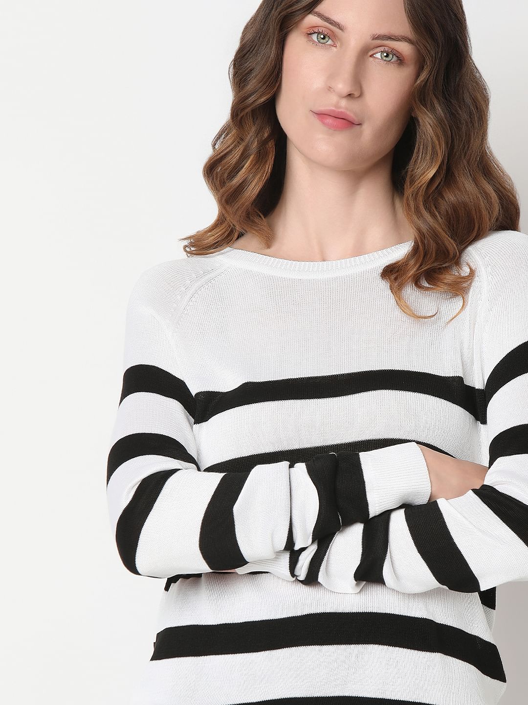 White Striped Knit Top