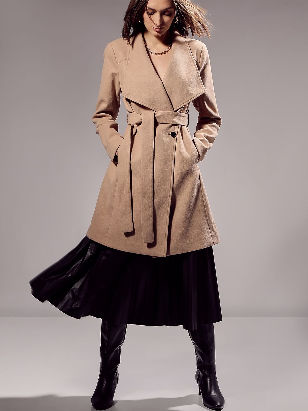 Beige Felt Long Coat
