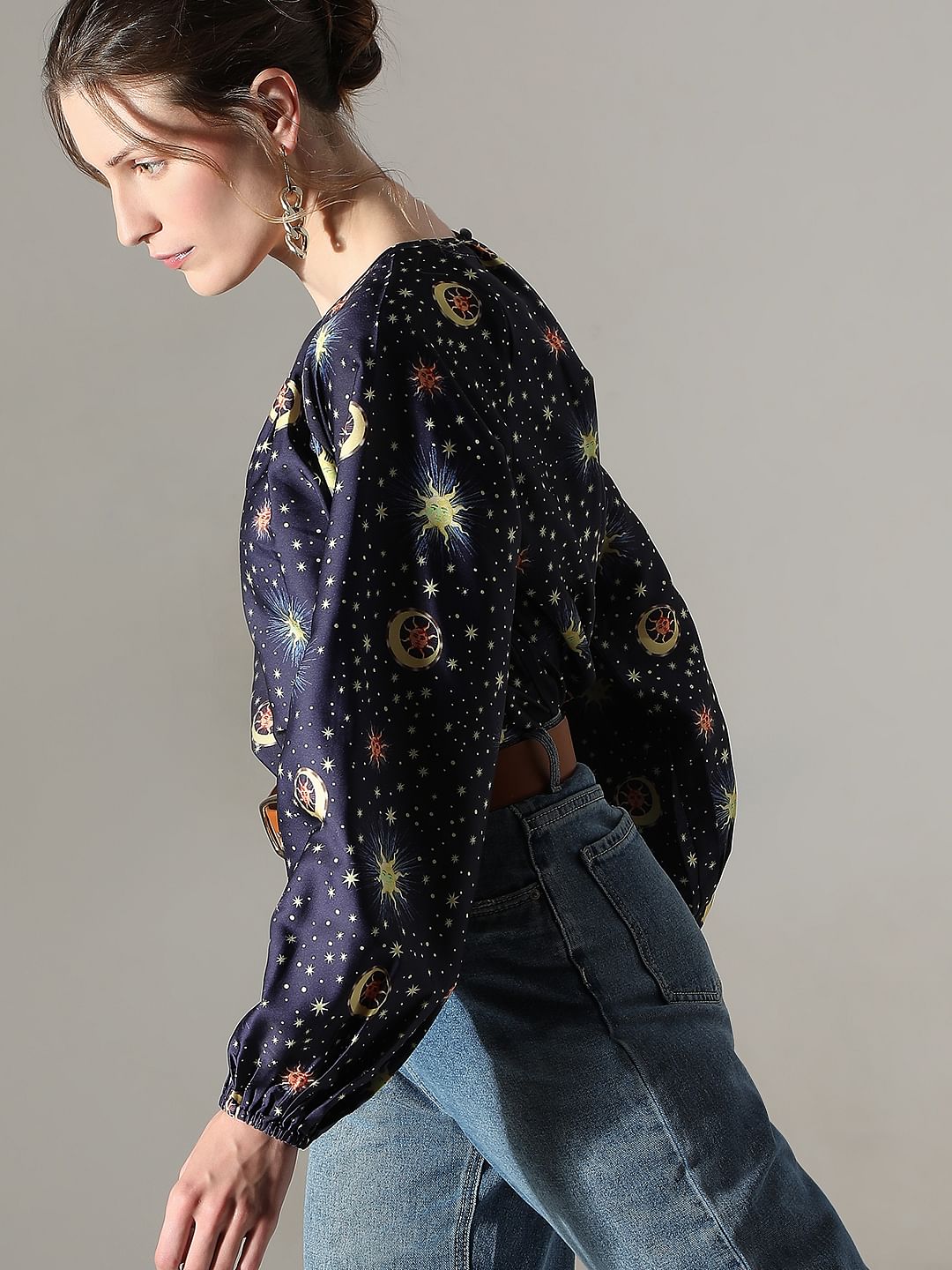 Navy Blue Printed Top