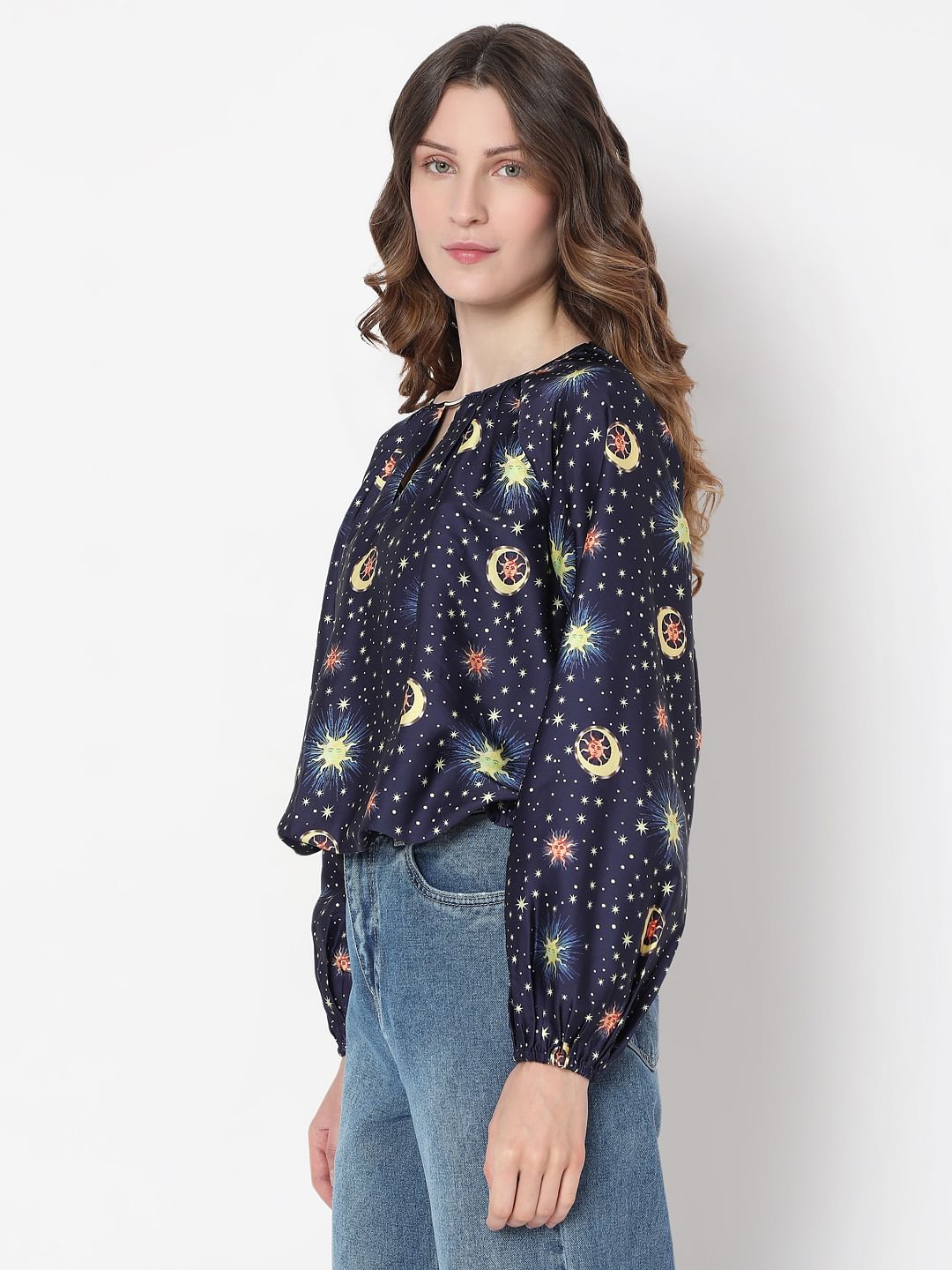 Navy Blue Printed Top