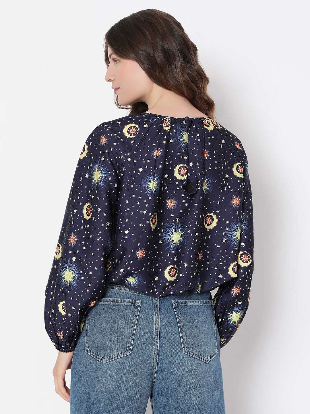 Navy Blue Printed Top