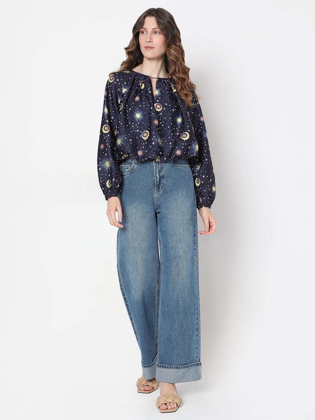 Navy Blue Printed Top