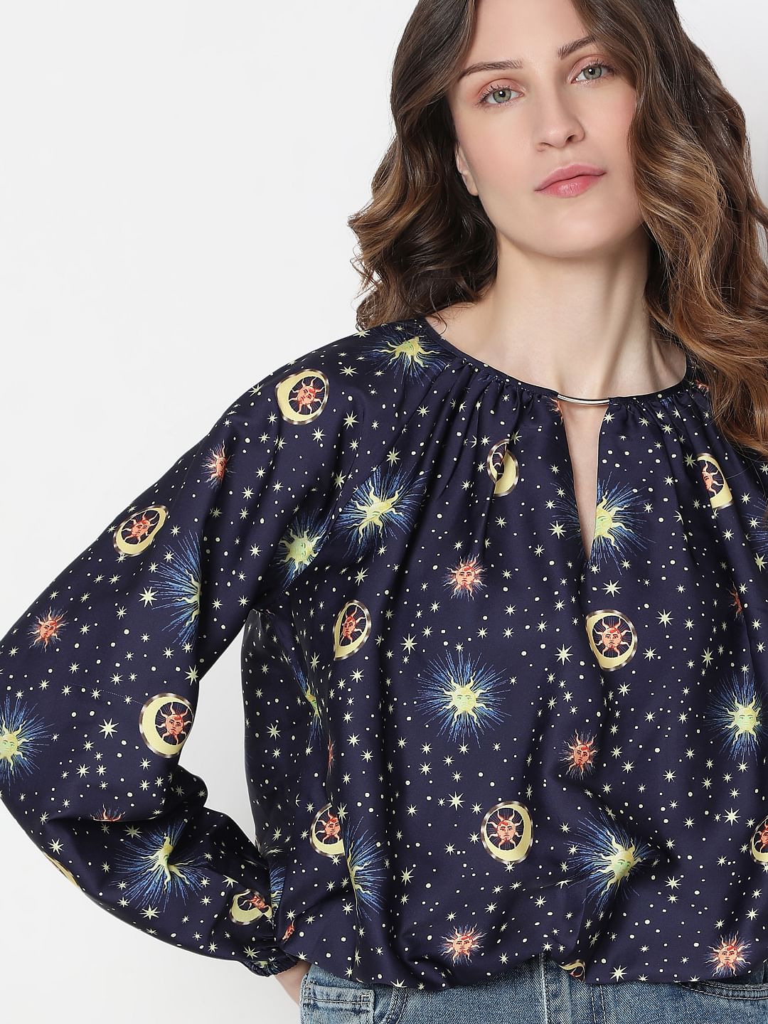 Navy Blue Printed Top