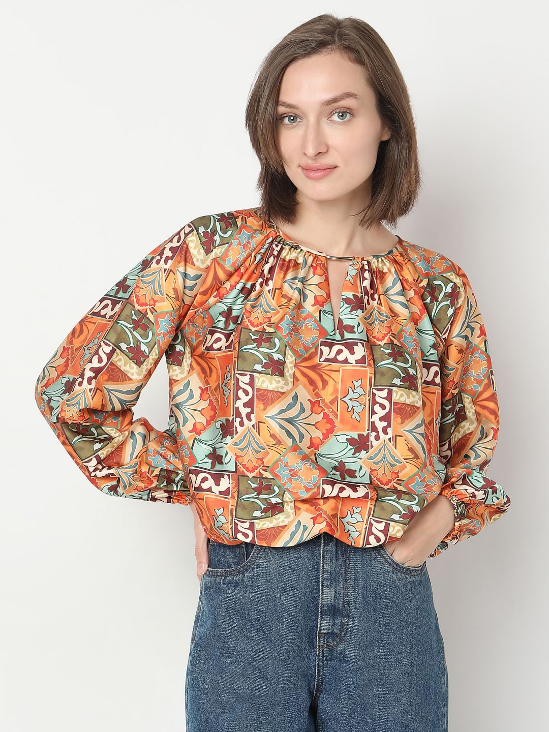 Rust Printed Top