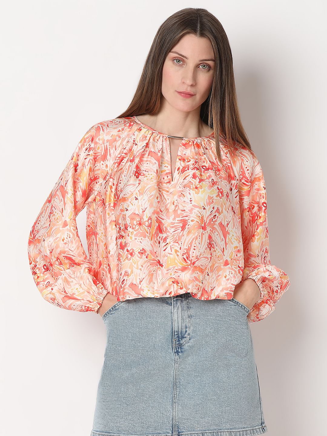 Tangerine Printed Top