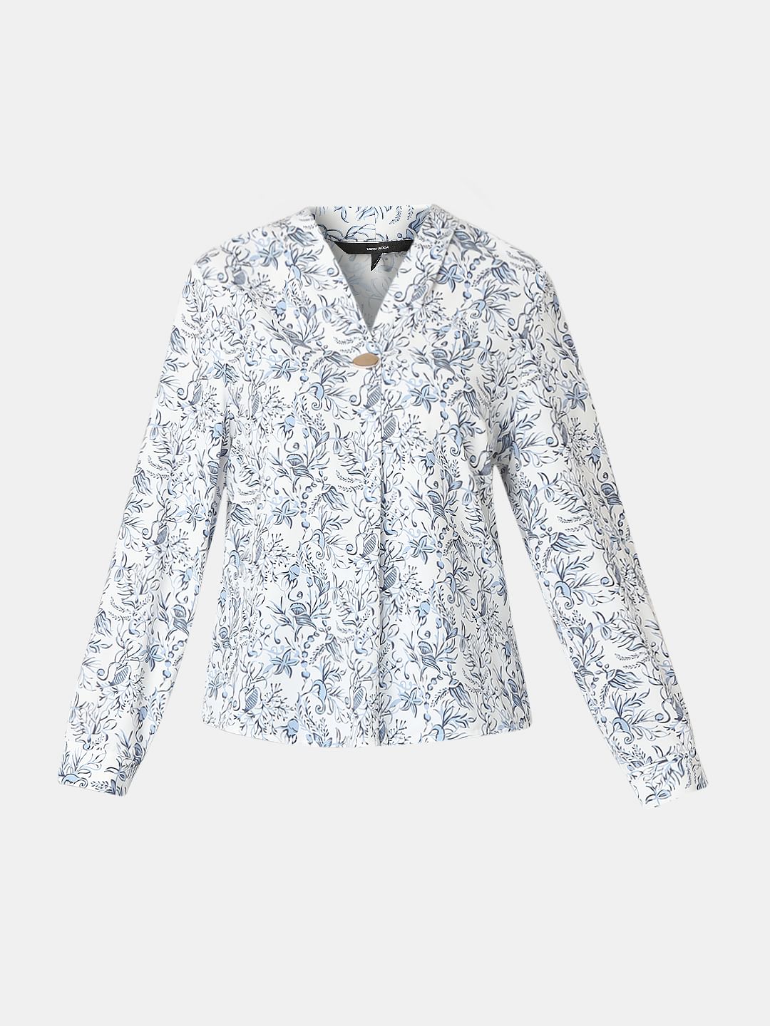 White Printed Full Sleeves Top