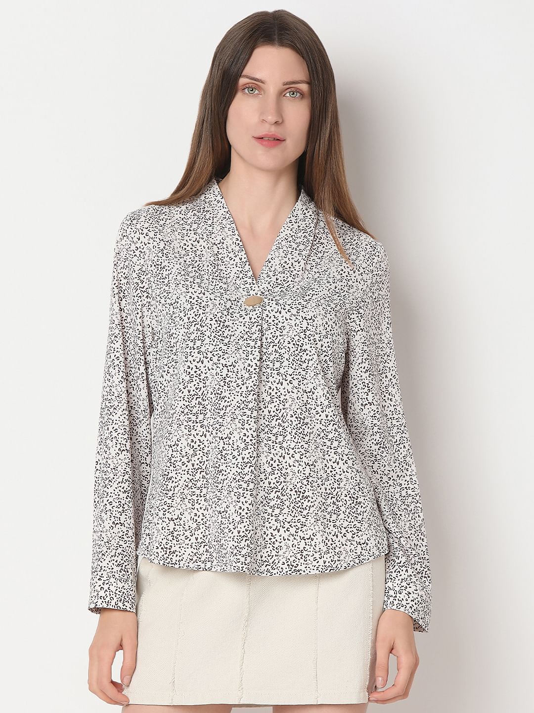 White Ditsy Animal Print Top