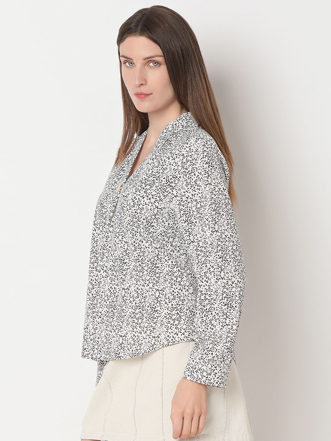 White Ditsy Animal Print Top