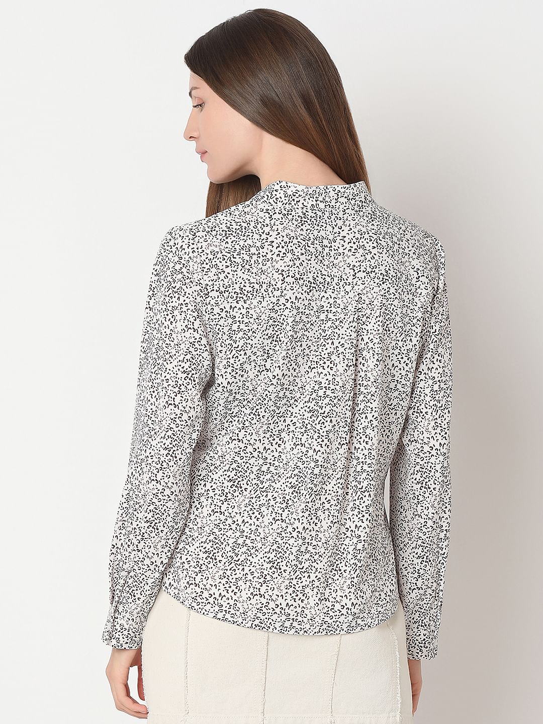 White Ditsy Animal Print Top