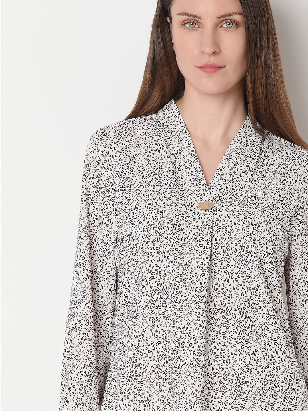 White Ditsy Animal Print Top