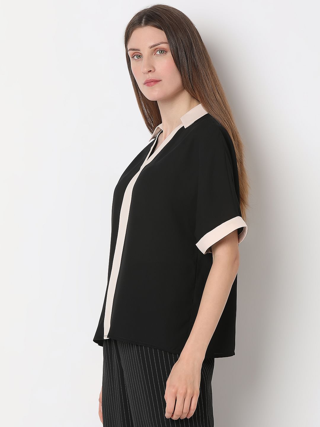 Black Contrast Tape Top