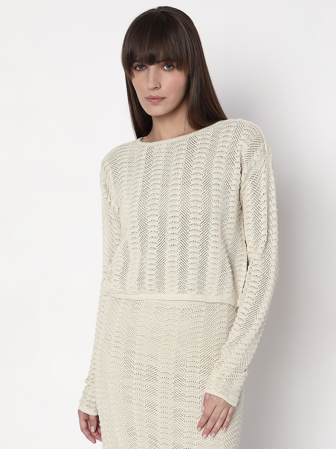 Off-White Knitted Co-Ord Set Top