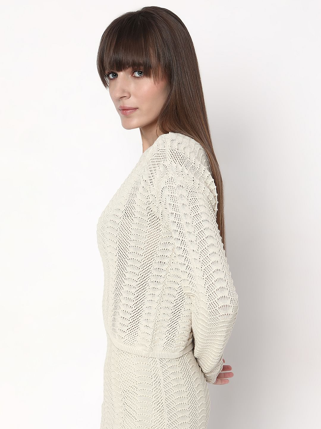 Off-White Knitted Co-Ord Set Top