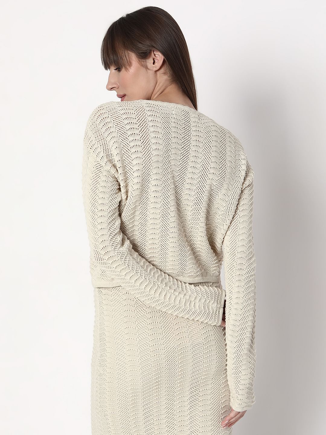 Off-White Knitted Co-Ord Set Top