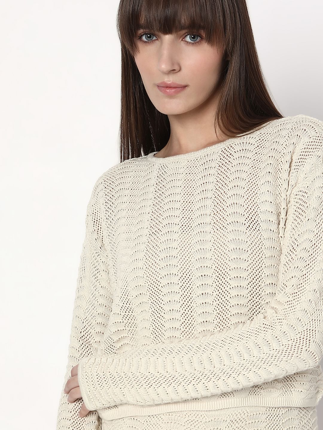 Off-White Knitted Co-Ord Set Top