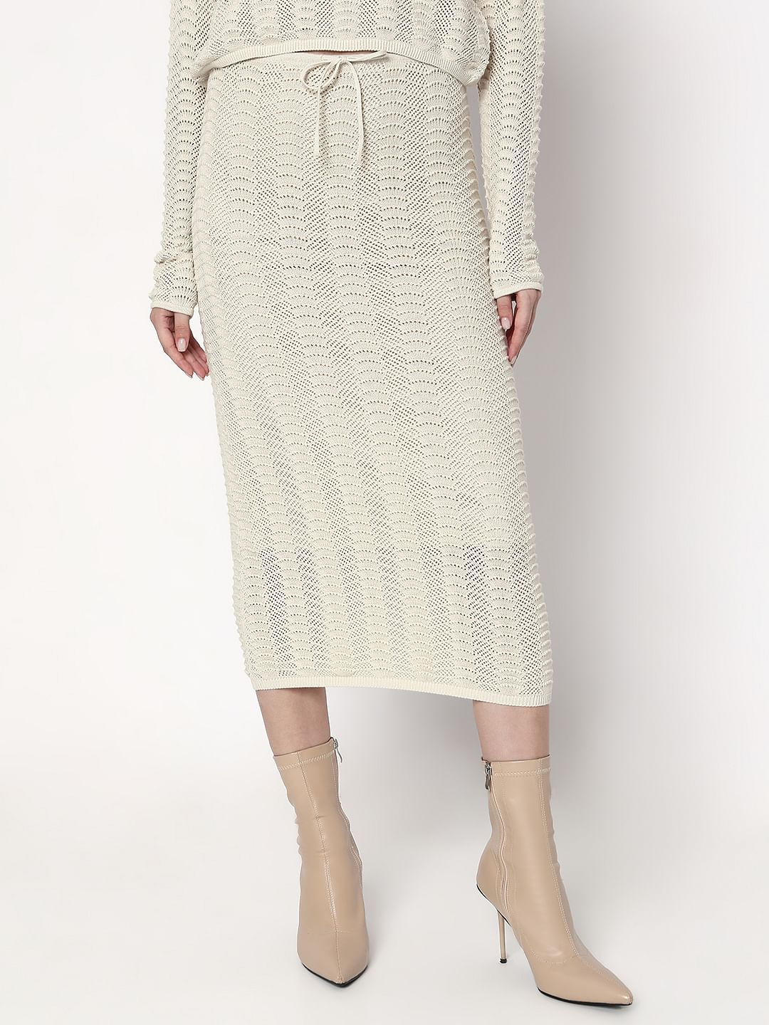 Off-White Knitted Co-Ord Set Skirt
