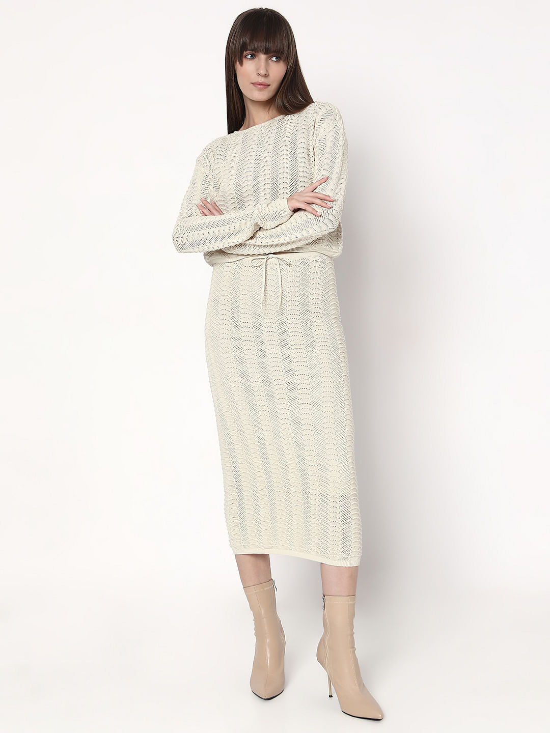 Off-White Knitted Co-Ord Set Skirt