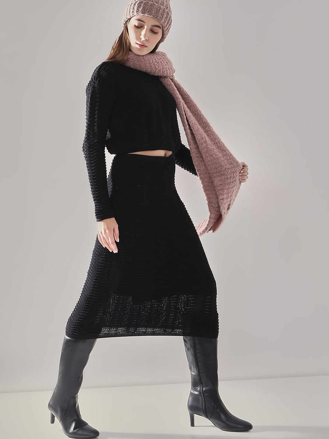 Black Knitted Co-Ord Set Skirt