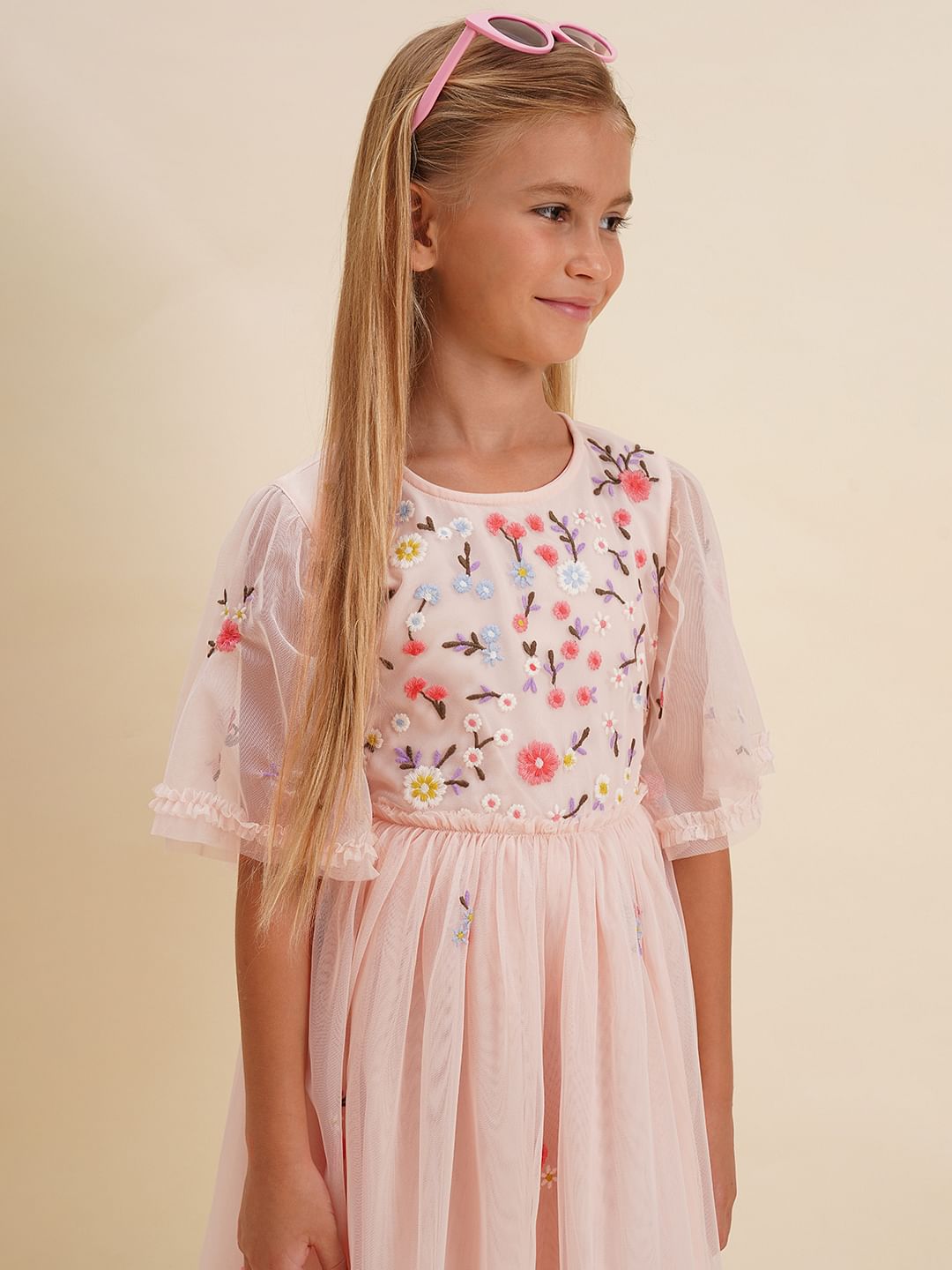 Girls Pink Floral Fit & Flare Dress - 4Y