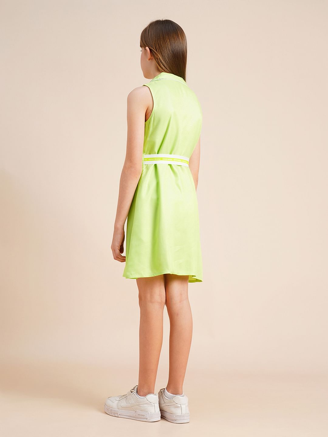 Girls Green Belted Shirt Dress