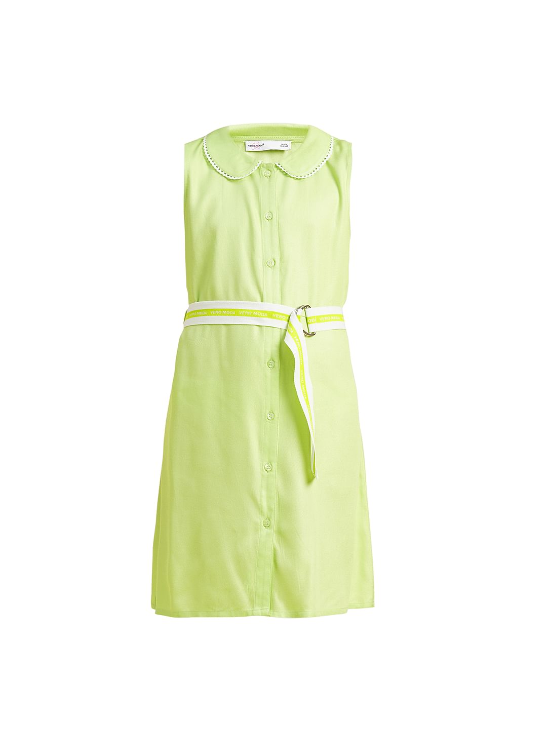 Girls Green Belted Shirt Dress