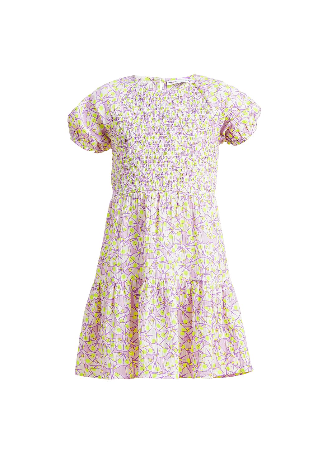 Girls White Printed Smocked Dress