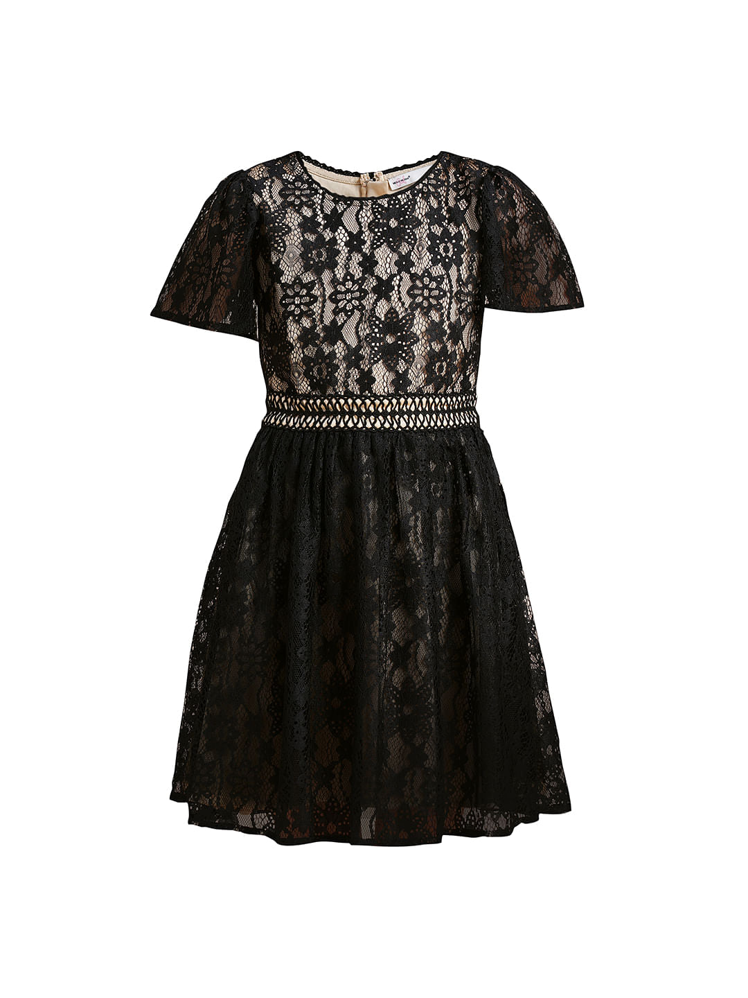 Girls Black Lace Contrast Lining Dress