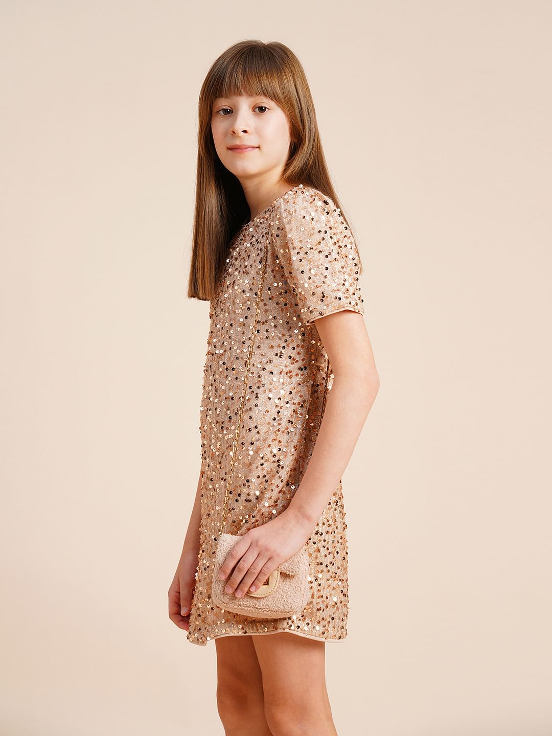 Girls Golden Sequined Dress