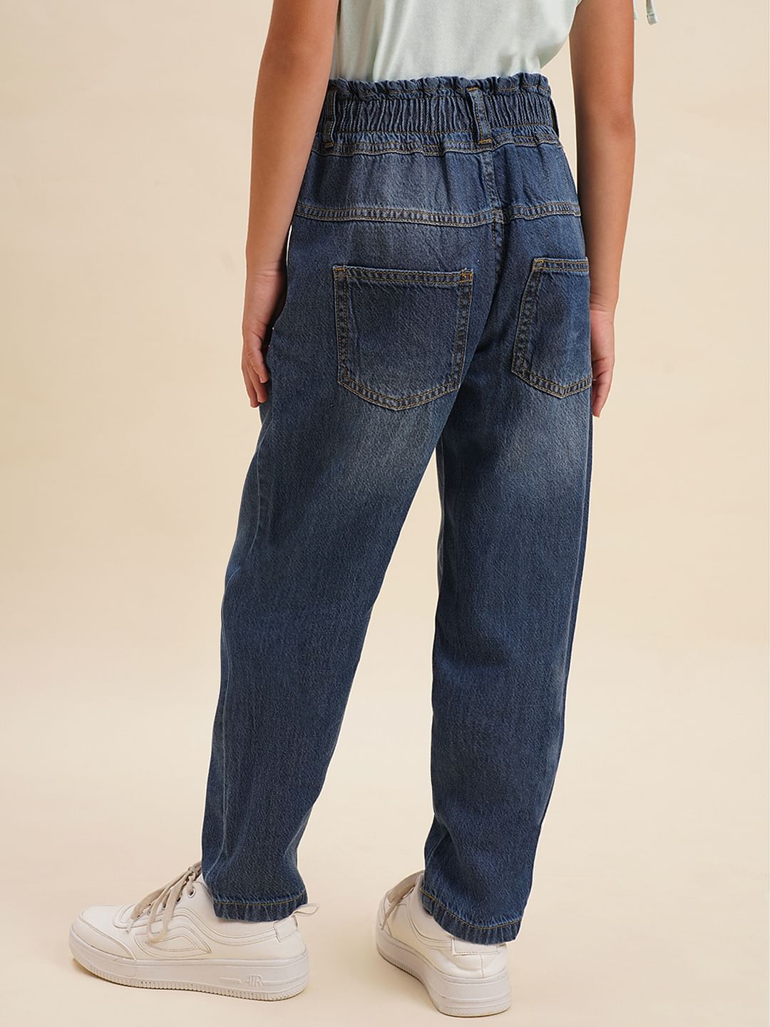 Girls Blue High Rise Mom Jeans