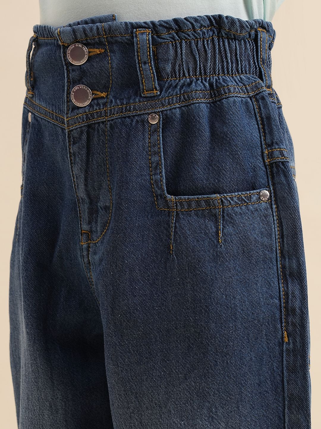 Girls Blue High Rise Mom Jeans