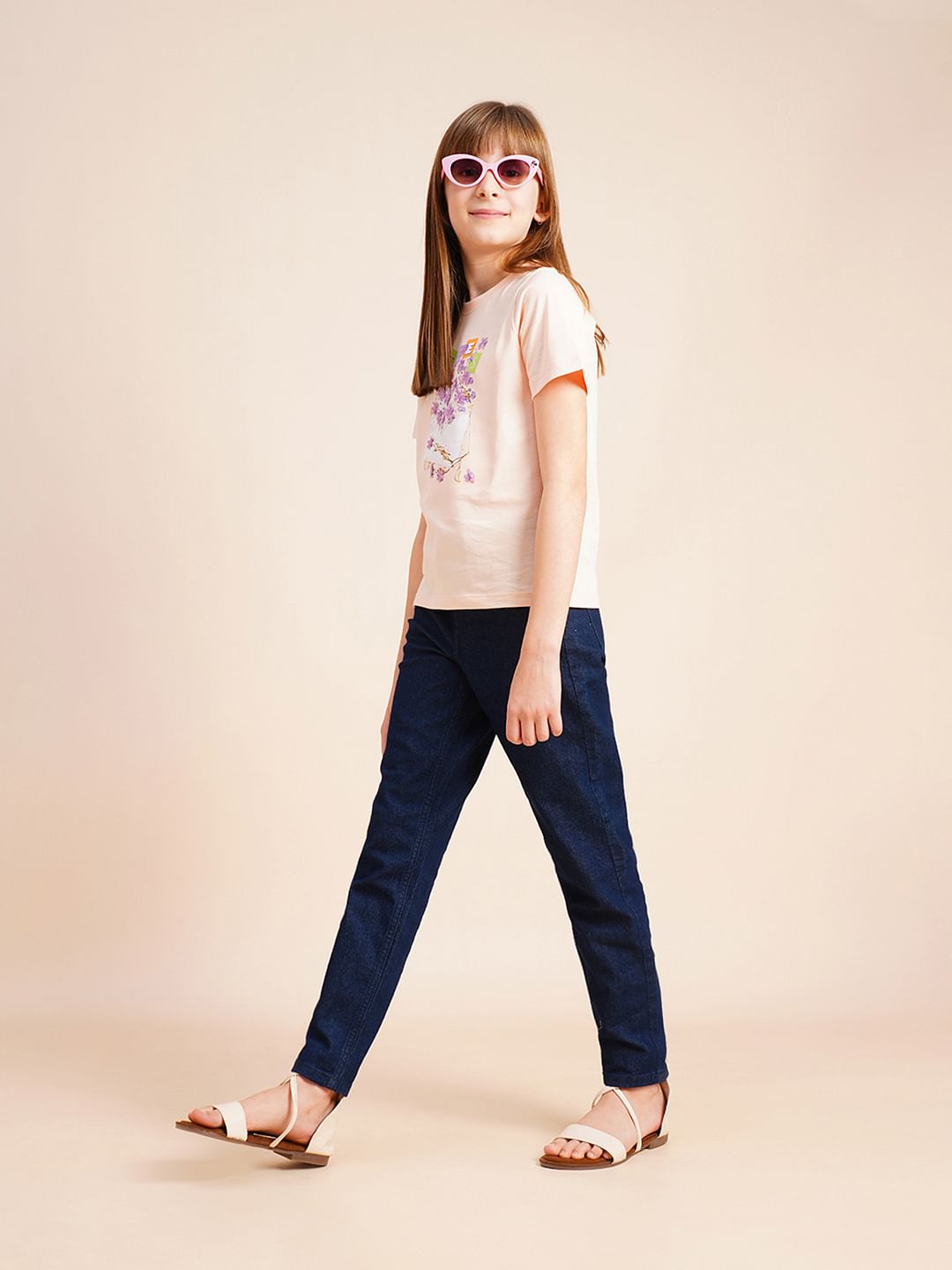 Girls Dark Blue Mid Rise Skinny Jeans - 4Y