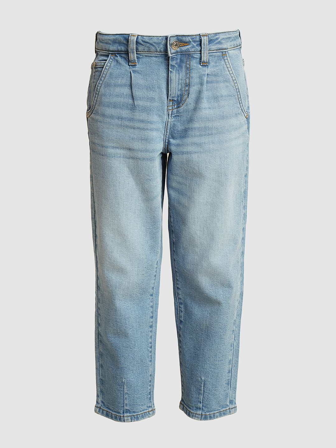 Girls Light Blue High Rise Mom Fit Jeans