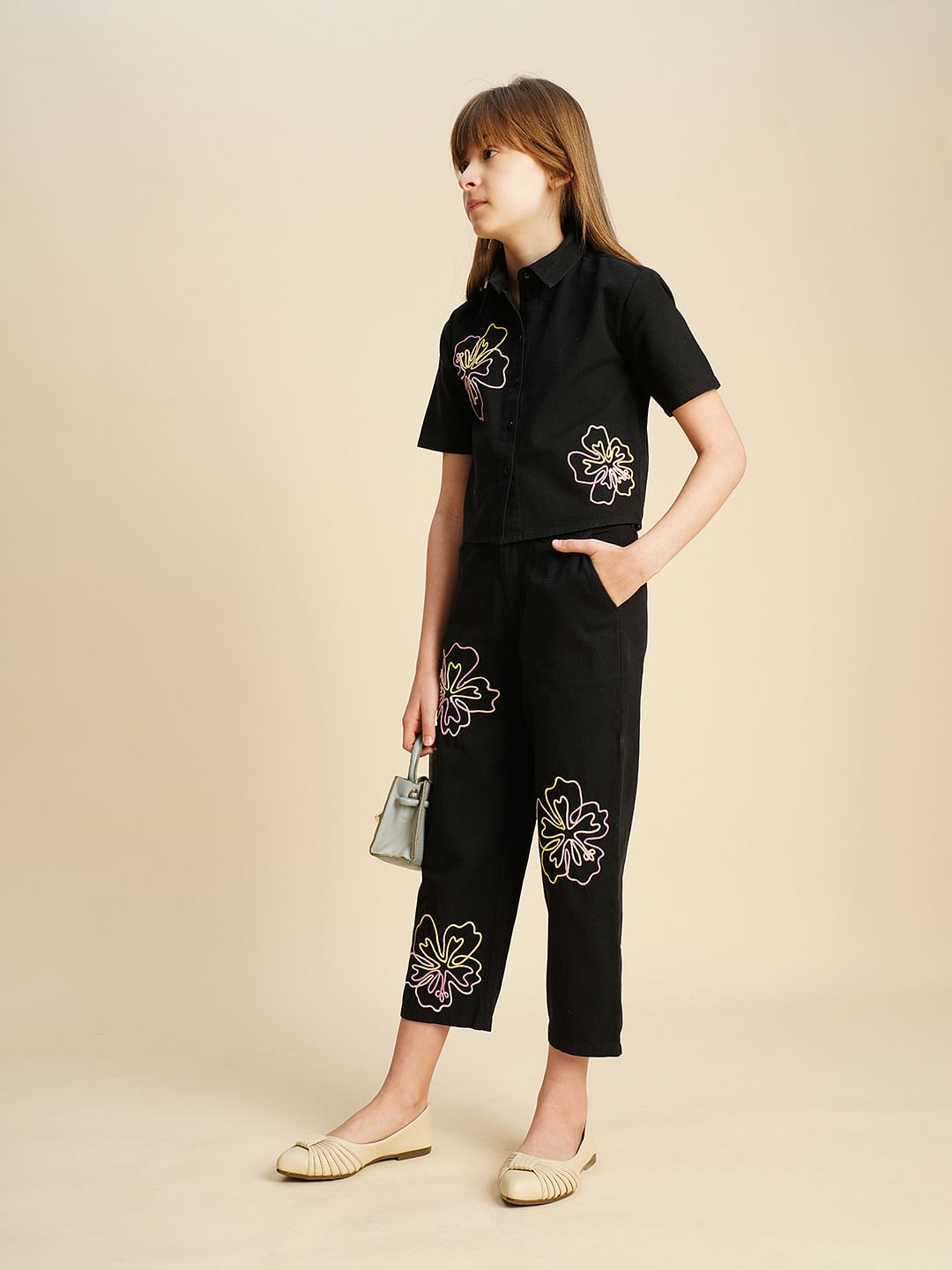 Girls Black Cording Detail Co-Ord Set Pant - 5/6Y