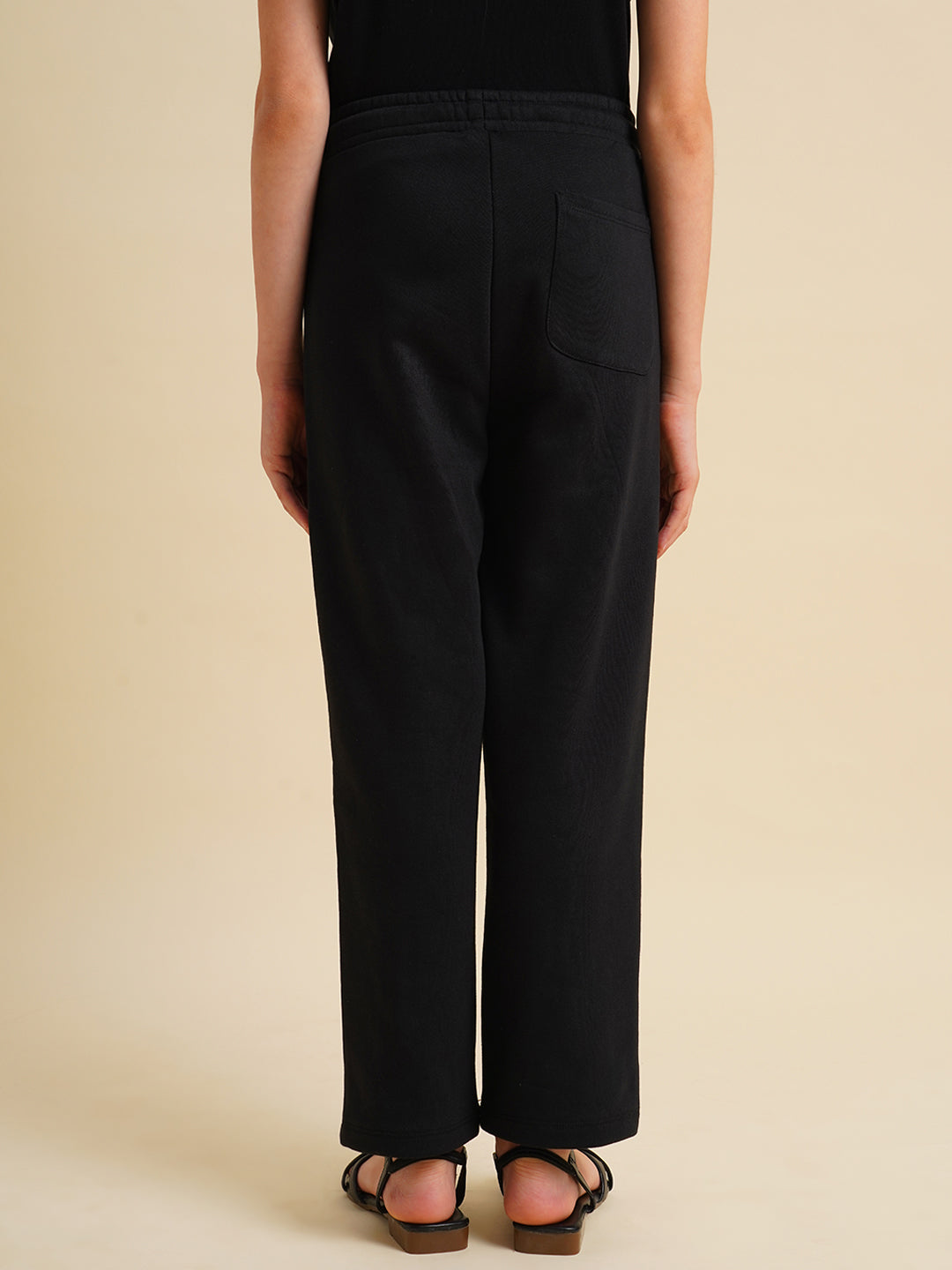 Girls Black Cotton Relaxed Fit Joggers