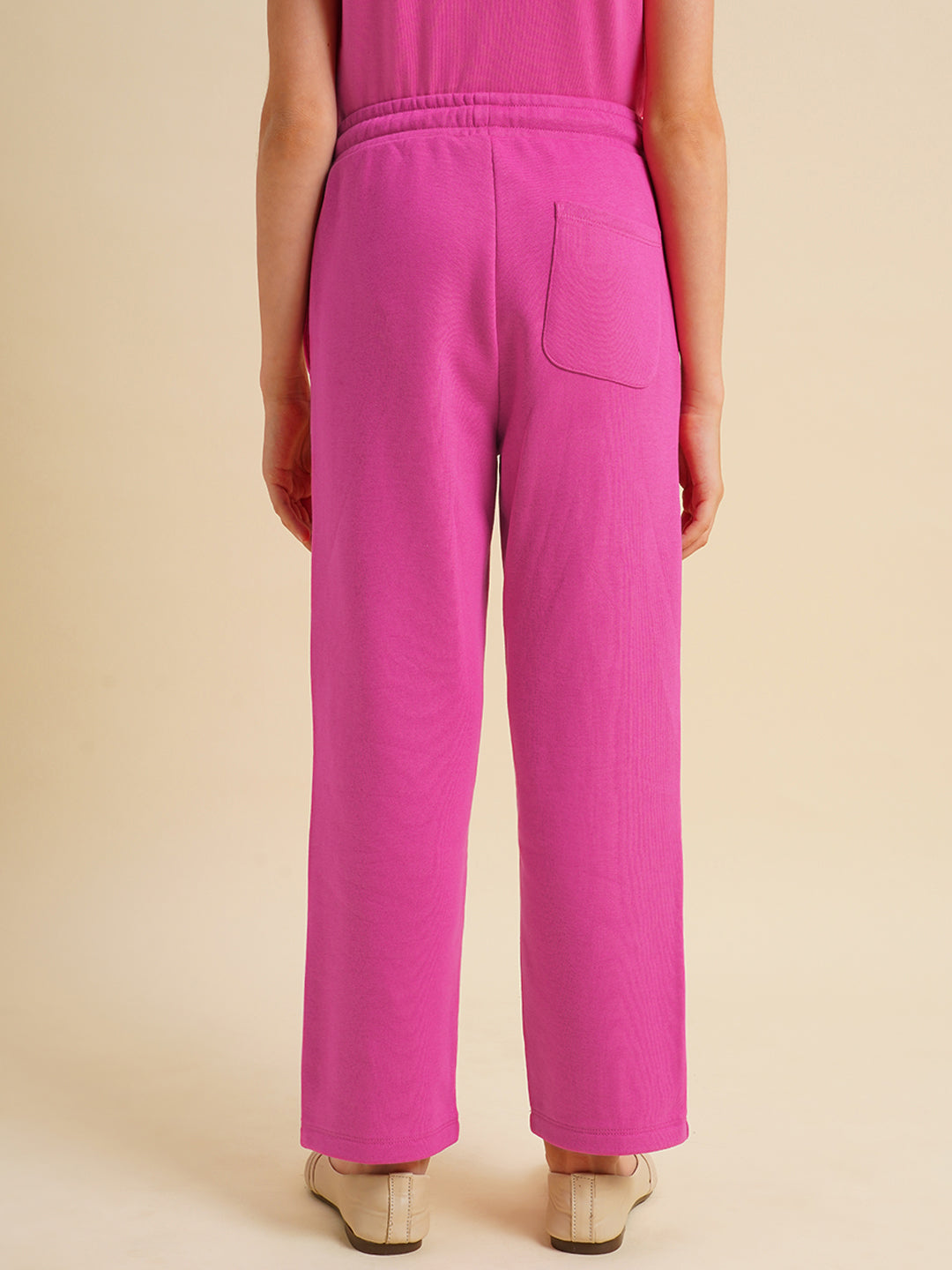 Girls Pink Cotton Relaxed Fit Joggers