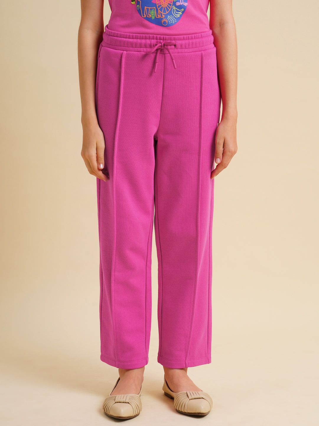 Girls Pink Cotton Relaxed Fit Joggers