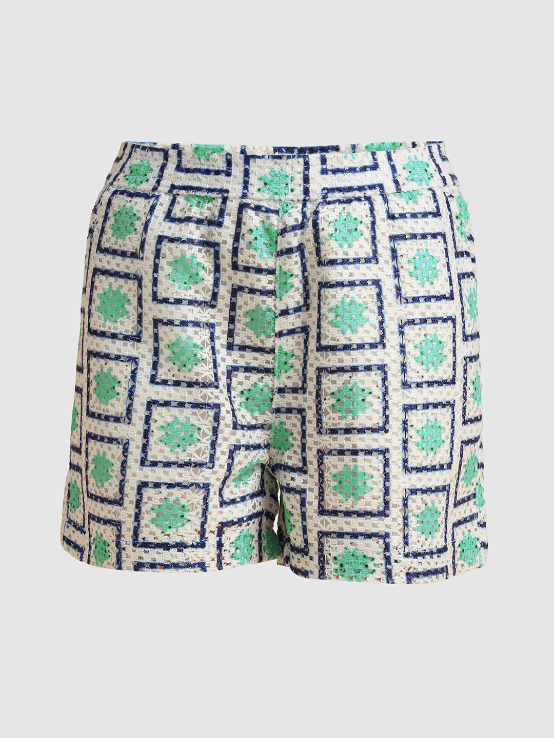 Girls White Printed Crochet Shorts