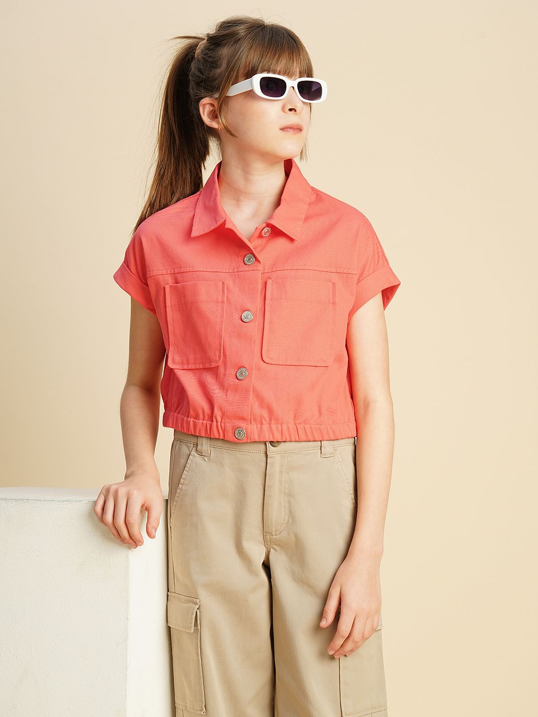 Girls Coral Drop Shoulder Shirt - 4Y