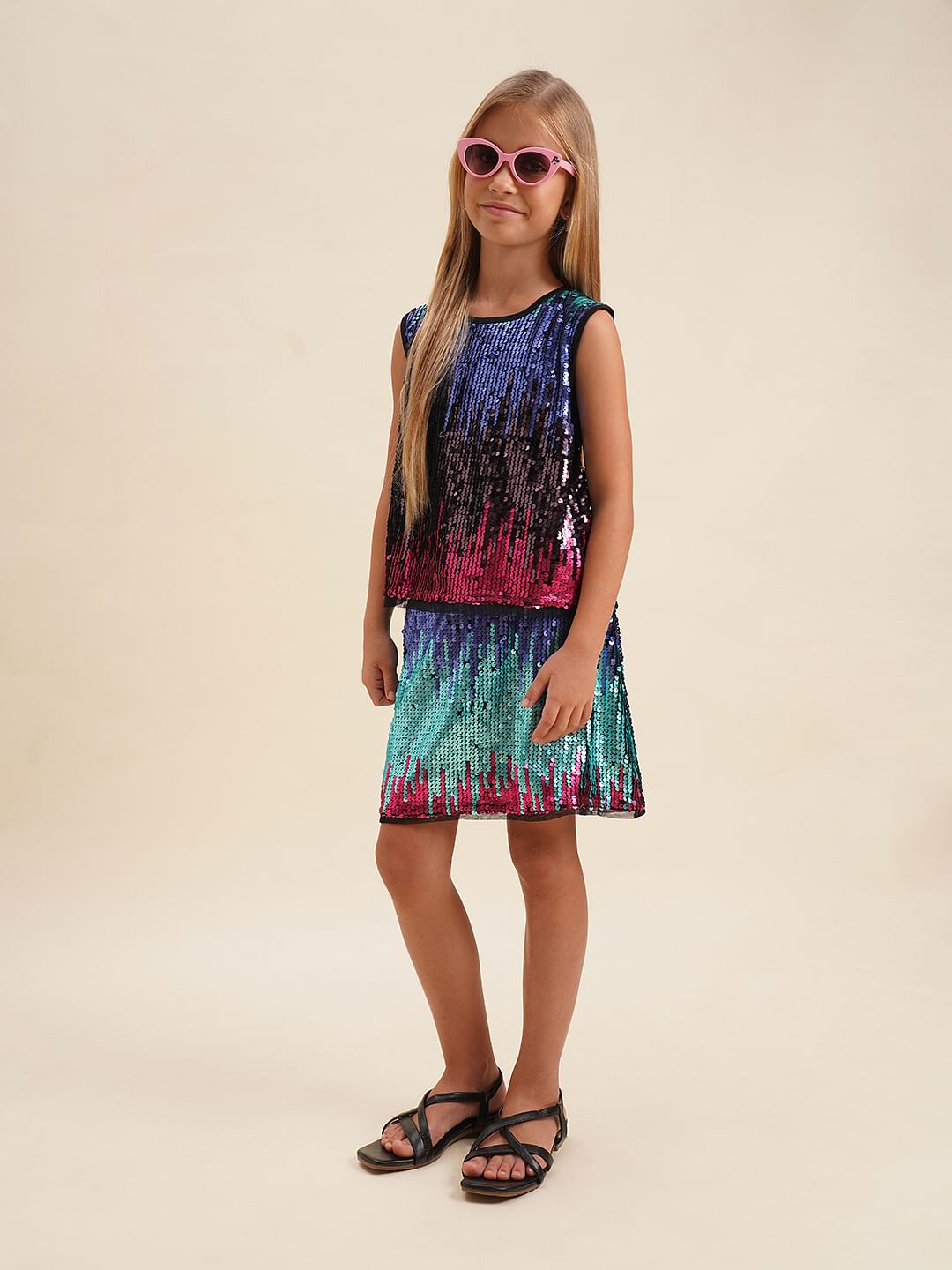 Girls Multi-Colour Sequined Embellished Skirt - 4Y