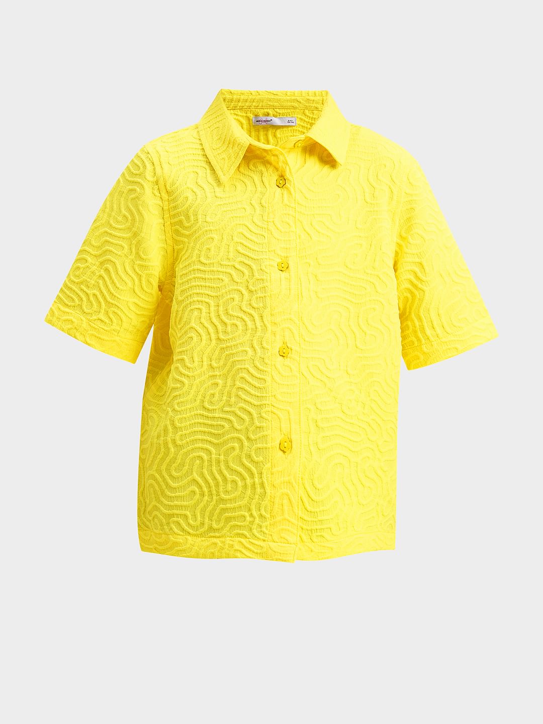 Girls Yellow Cotton Short Sleeves Shirt