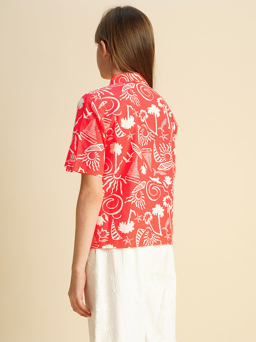 Girls Red Printed Shirt