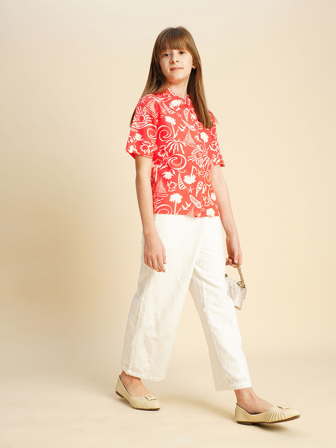 Girls Red Printed Shirt